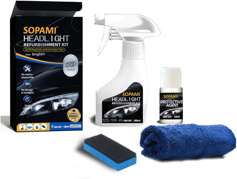 SOPAMI Automotive Headlight Restoration Kit Oxidized and Yellowed Automotive Headlamps Blurring Enhanced Crystallization Coating Refurbisher,Maximum Gloss & Shine – Extremely Hydrophobic - Image 1